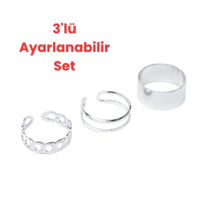 3'lü Ayarlanabilir Gümüş Yüzük Seti